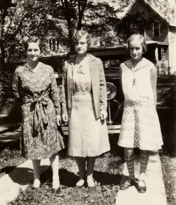 Harriet, Helen, and Barbara Duncan on those "skinny strips of cement."